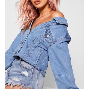 Off the shoulder denim jacked